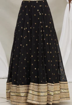 Embroidered Georgette Lehenga in Black