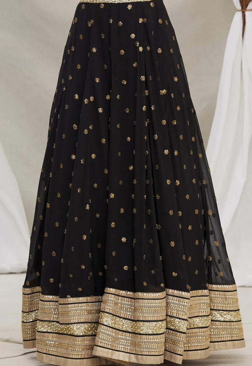 Embroidered Georgette Lehenga in Black