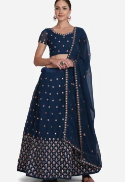 Embroidered Georgette Lehenga in Teal Blue