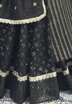 Embroidered Georgette Lehenga in Black