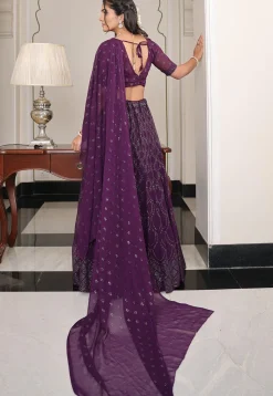 Embroidered Georgette Lehenga in Violet