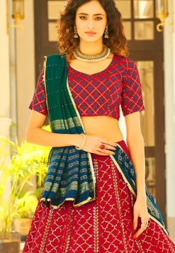 Embroidered Georgette Lehenga in Red