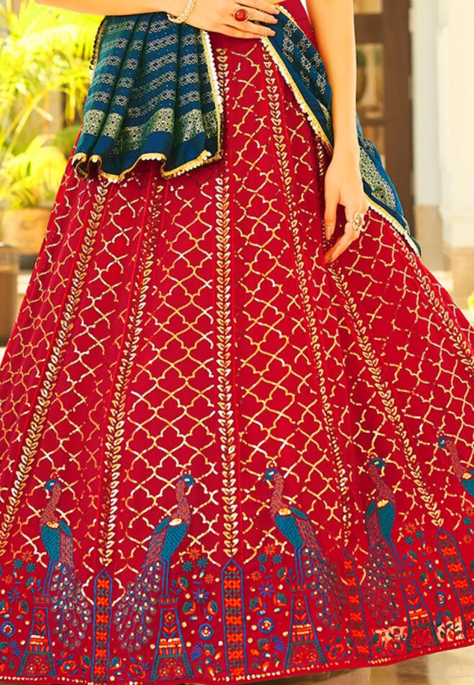 Embroidered Georgette Lehenga in Red