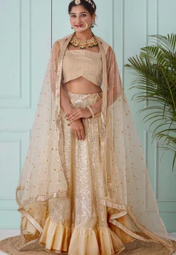 Embroidered Georgette Lehenga in Beige