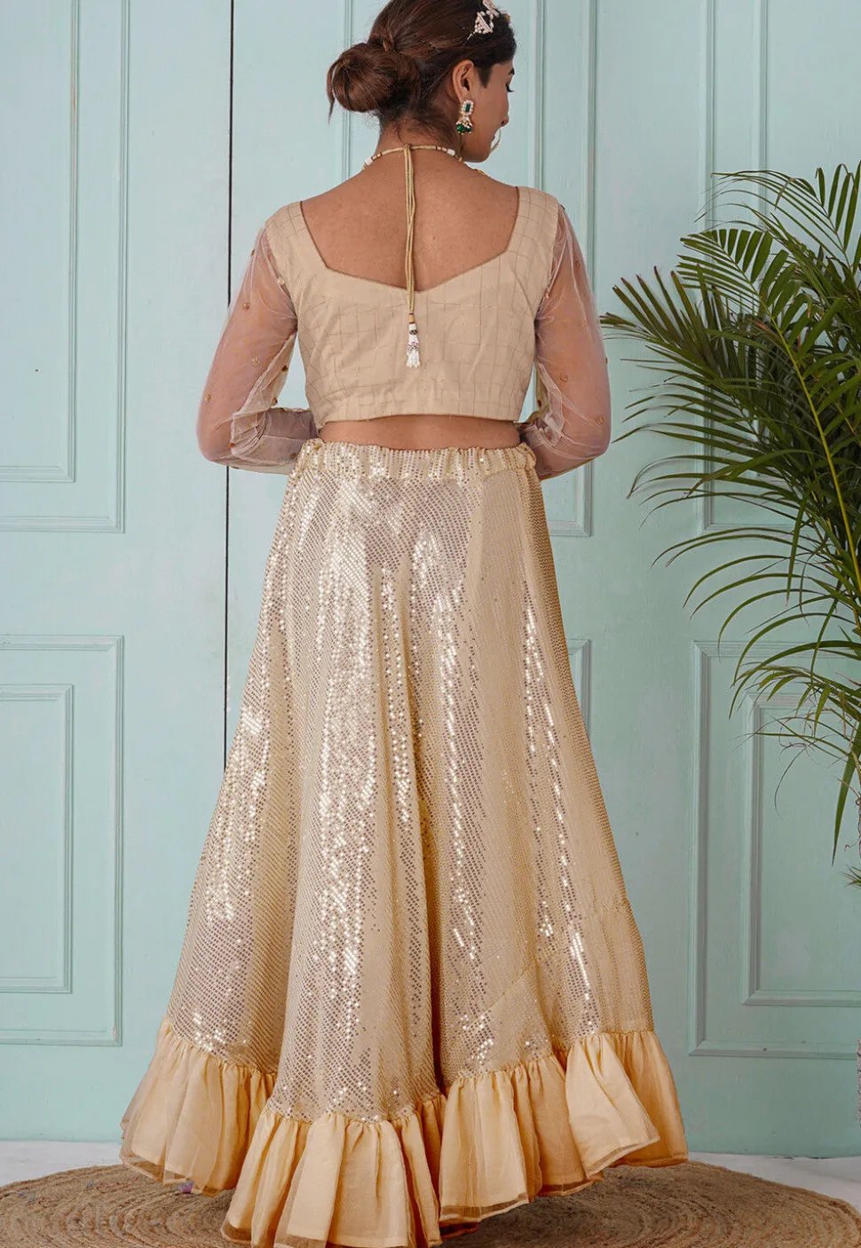 Embroidered Georgette Lehenga in Beige