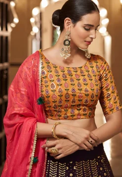 Embroidered Georgette Lehenga in Wine