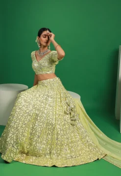 Embroidered Georgette Lehenga in Pastel Yellow