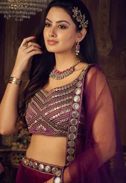 Embroidered Georgette Lehenga in Purple