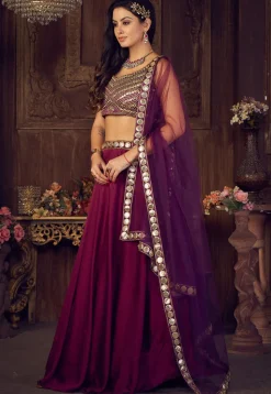 Embroidered Georgette Lehenga in Purple