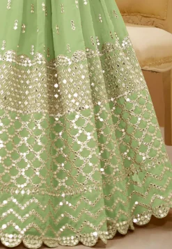 Embroidered Georgette Lehenga in Light Green