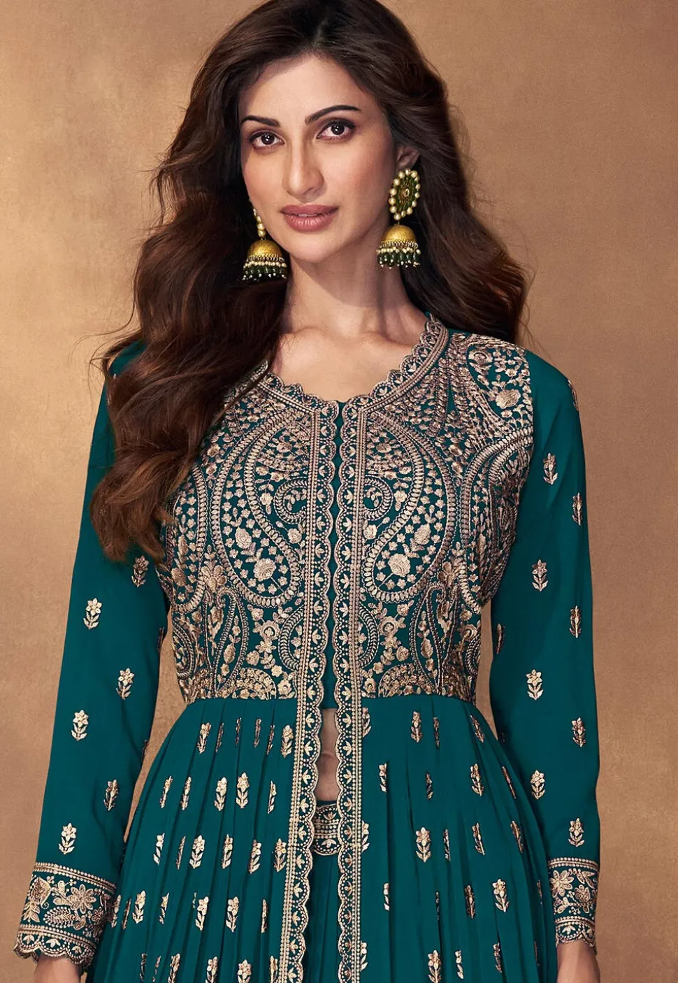 Embroidered Georgette Lehenga in Teal Blue