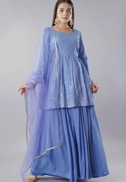 Embroidered Georgette Lehenga in Indigo Blue