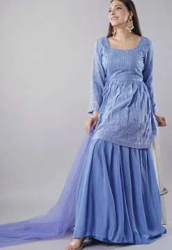 Embroidered Georgette Lehenga in Indigo Blue