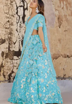 Embroidered Georgette Lehenga in Sky Blue