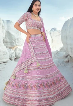 Embroidered Georgette Lehenga in Pink