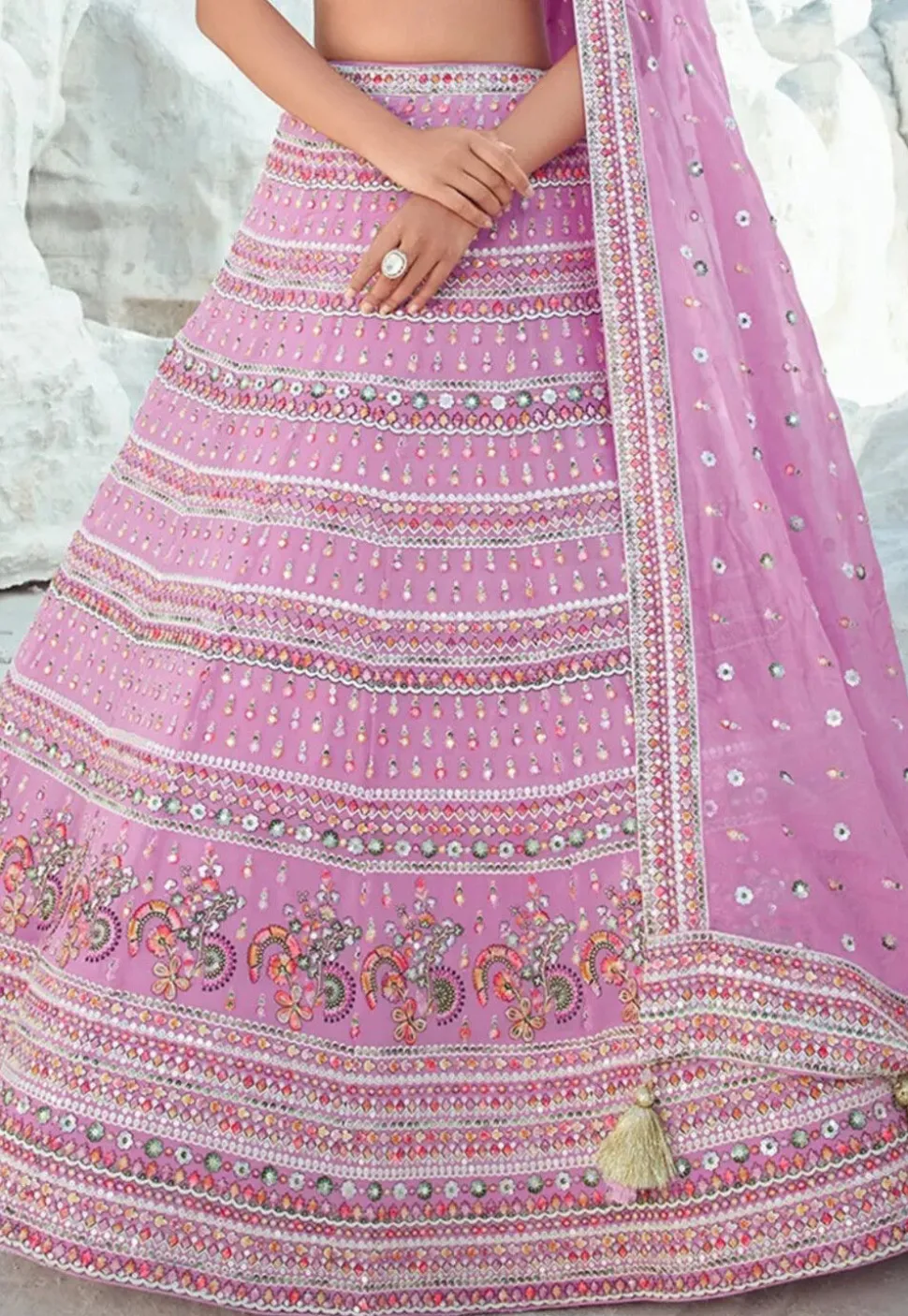 Embroidered Georgette Lehenga in Pink