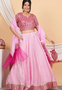 Embroidered Georgette Lehenga in Baby Pink