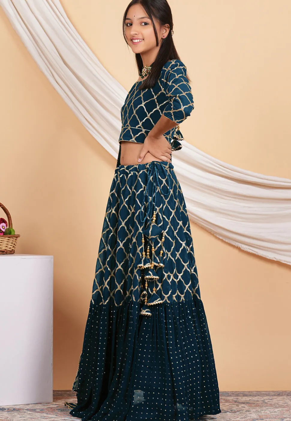 Embroidered Georgette Lehenga in Teal Blue