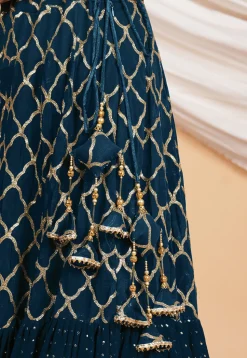 Embroidered Georgette Lehenga in Teal Blue