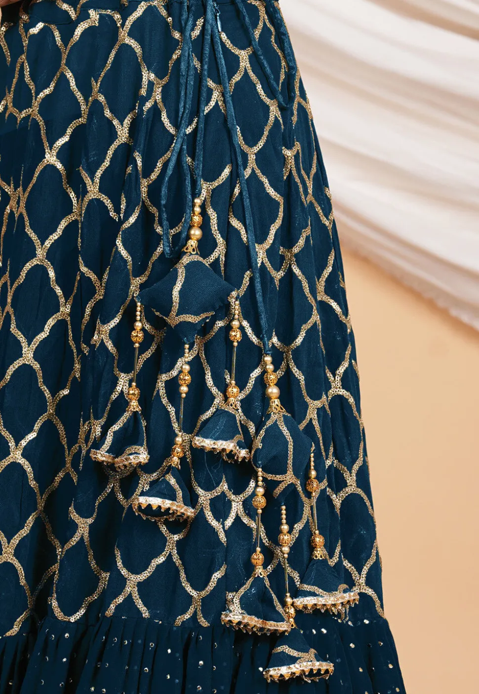 Embroidered Georgette Lehenga in Teal Blue