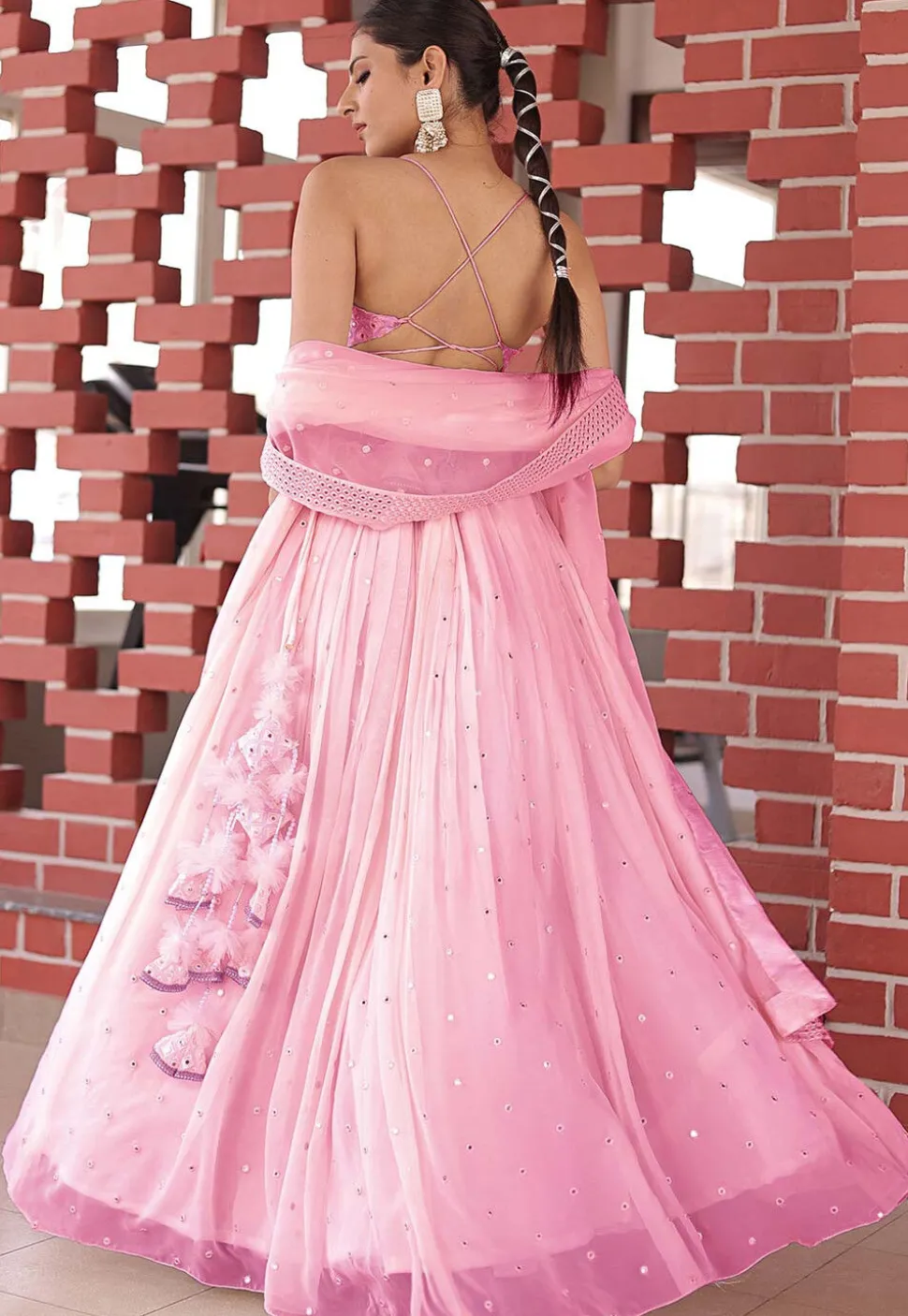 Embroidered Georgette Lehenga in Pastel Pink