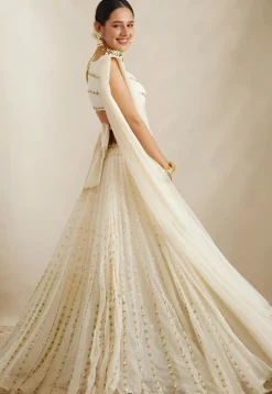 Embroidered Georgette Lehenga in Off White