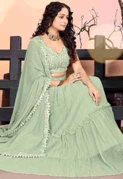 Embroidered Georgette Lehenga in Dusty Green