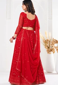 Embroidered Georgette Lehenga in Red