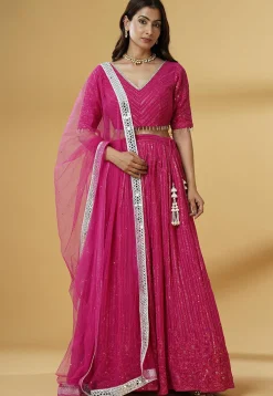 Embroidered Georgette Lehenga in Pink