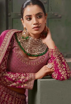 Embroidered Georgette Lehenga in Pink