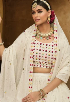 Embroidered Georgette Lehenga in Off White