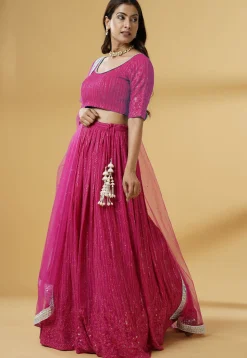 Embroidered Georgette Lehenga in Pink