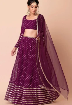 Embroidered Georgette Lehenga in Purple
