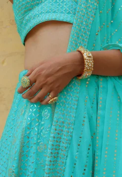 Embroidered Georgette Lehenga in Turquoise