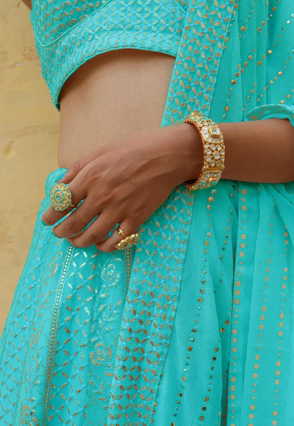 Embroidered Georgette Lehenga in Turquoise