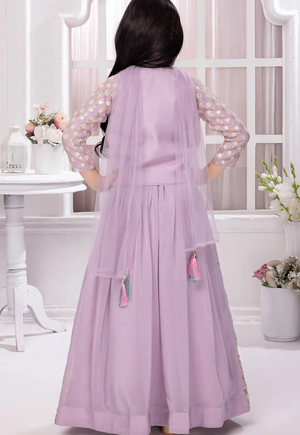 Embroidered Georgette Lehenga in Light Purple