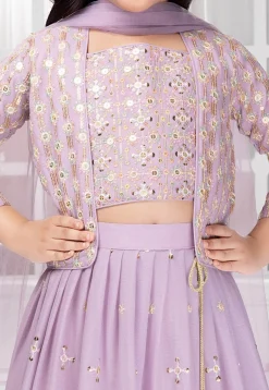 Embroidered Georgette Lehenga in Light Purple