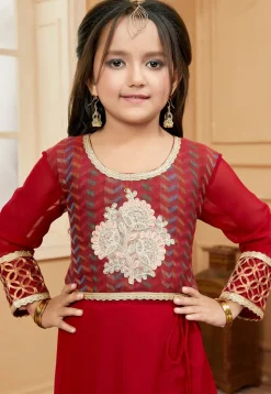 Embroidered Georgette Lehenga in Maroon