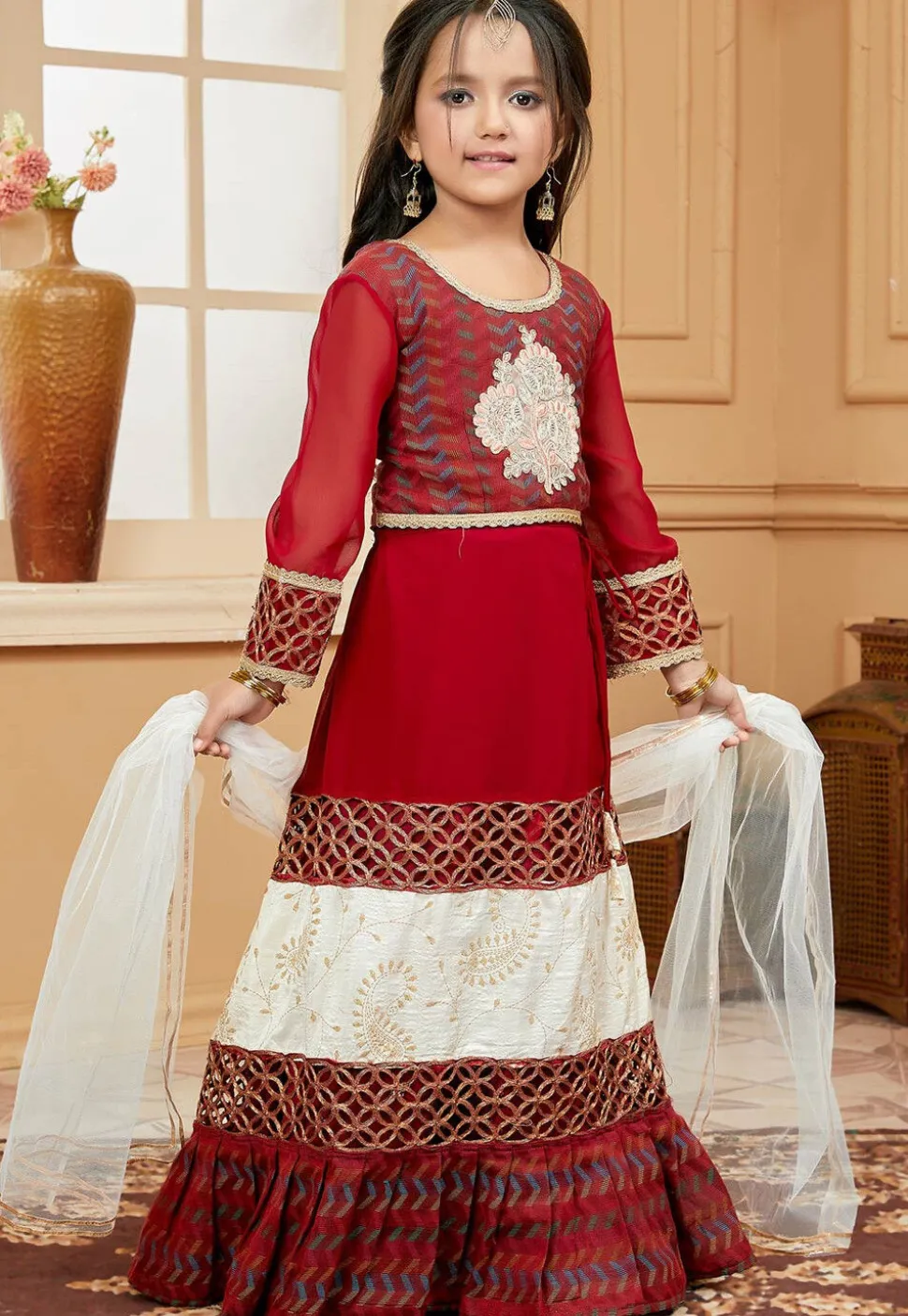 Embroidered Georgette Lehenga in Maroon
