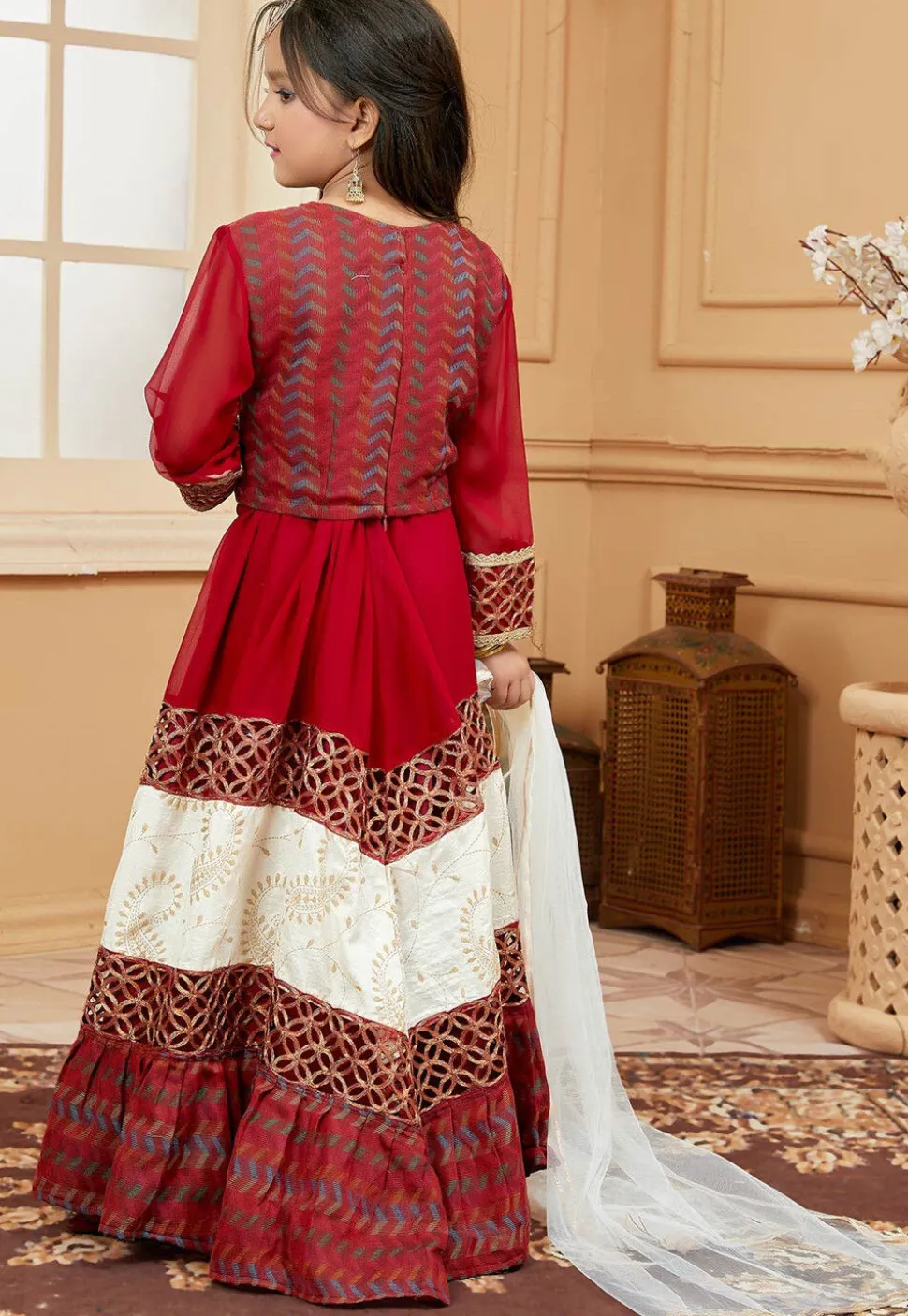 Embroidered Georgette Lehenga in Maroon