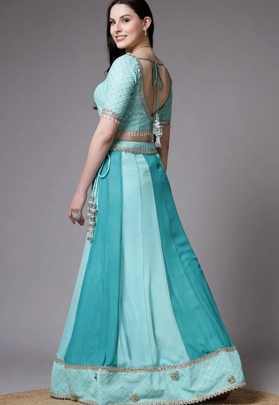 Embroidered Georgette Lehenga in Sky Blue