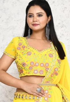 Embroidered Georgette Lehenga in Yellow