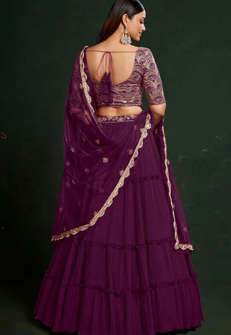 Embroidered Georgette Lehenga in Purple