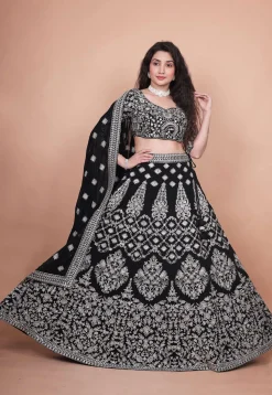 Embroidered Georgette Lehenga in Black
