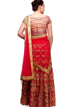 Embroidered Georgette Lehenga in Fuchsia