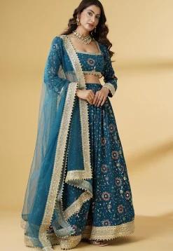 Embroidered Georgette Lehenga in Dusty Blue