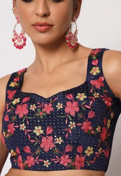 Embroidered Georgette Lehenga in Navy Blue