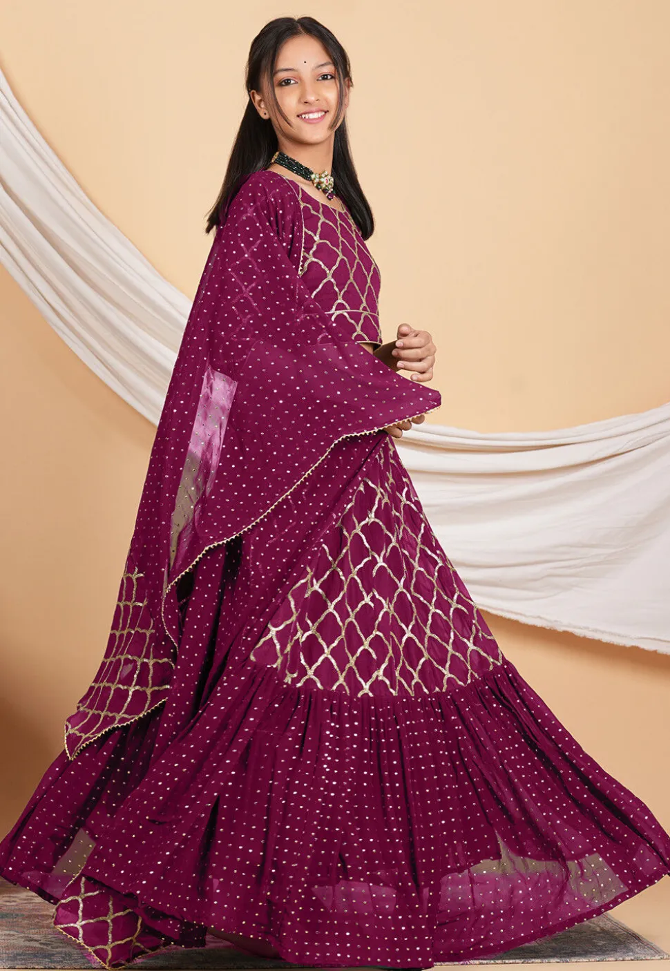 Embroidered Georgette Lehenga in Magenta