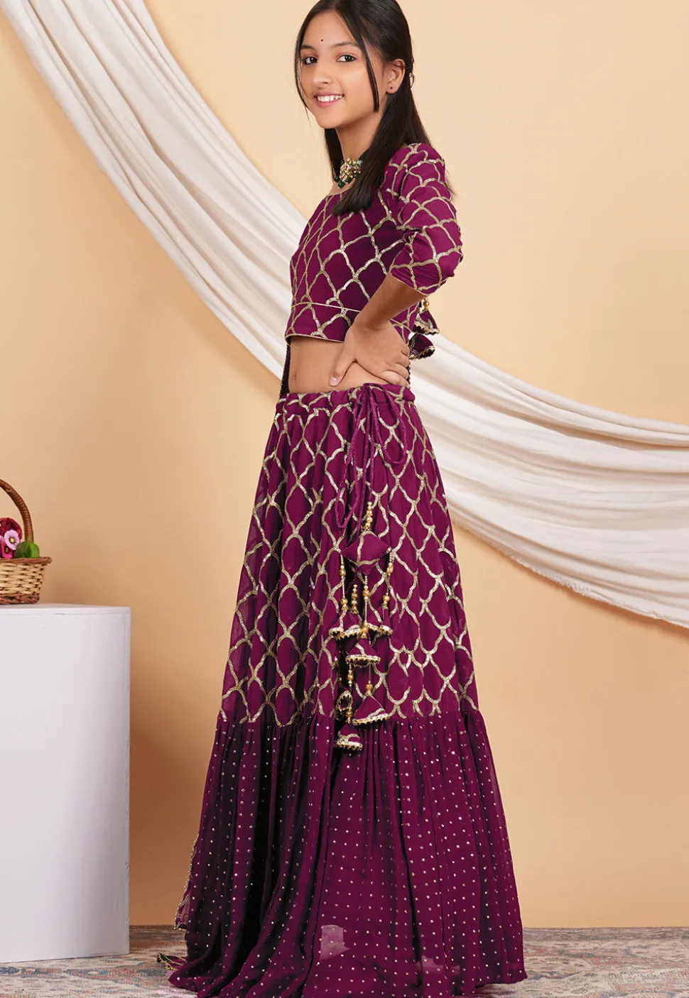 Embroidered Georgette Lehenga in Magenta