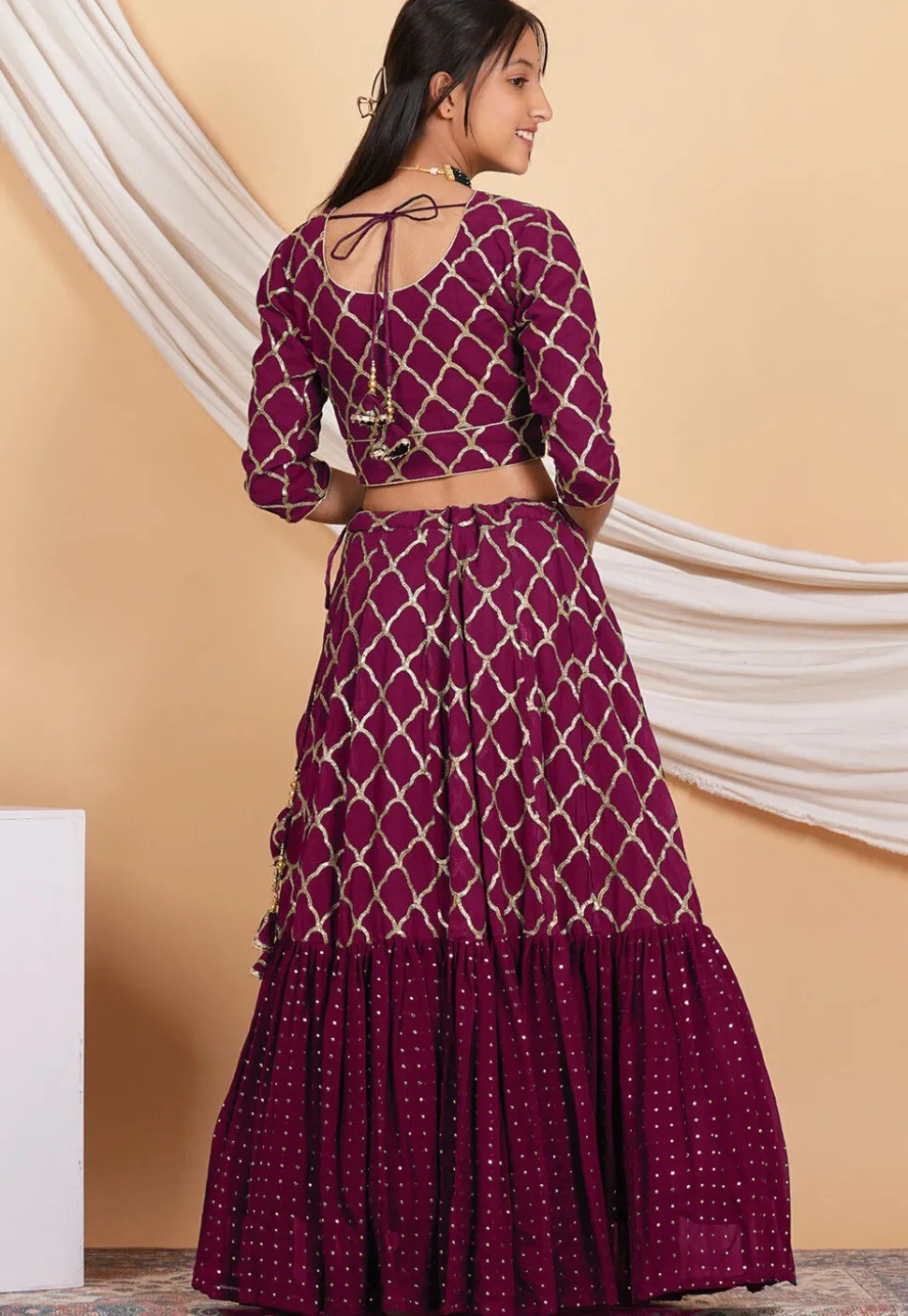 Embroidered Georgette Lehenga in Magenta